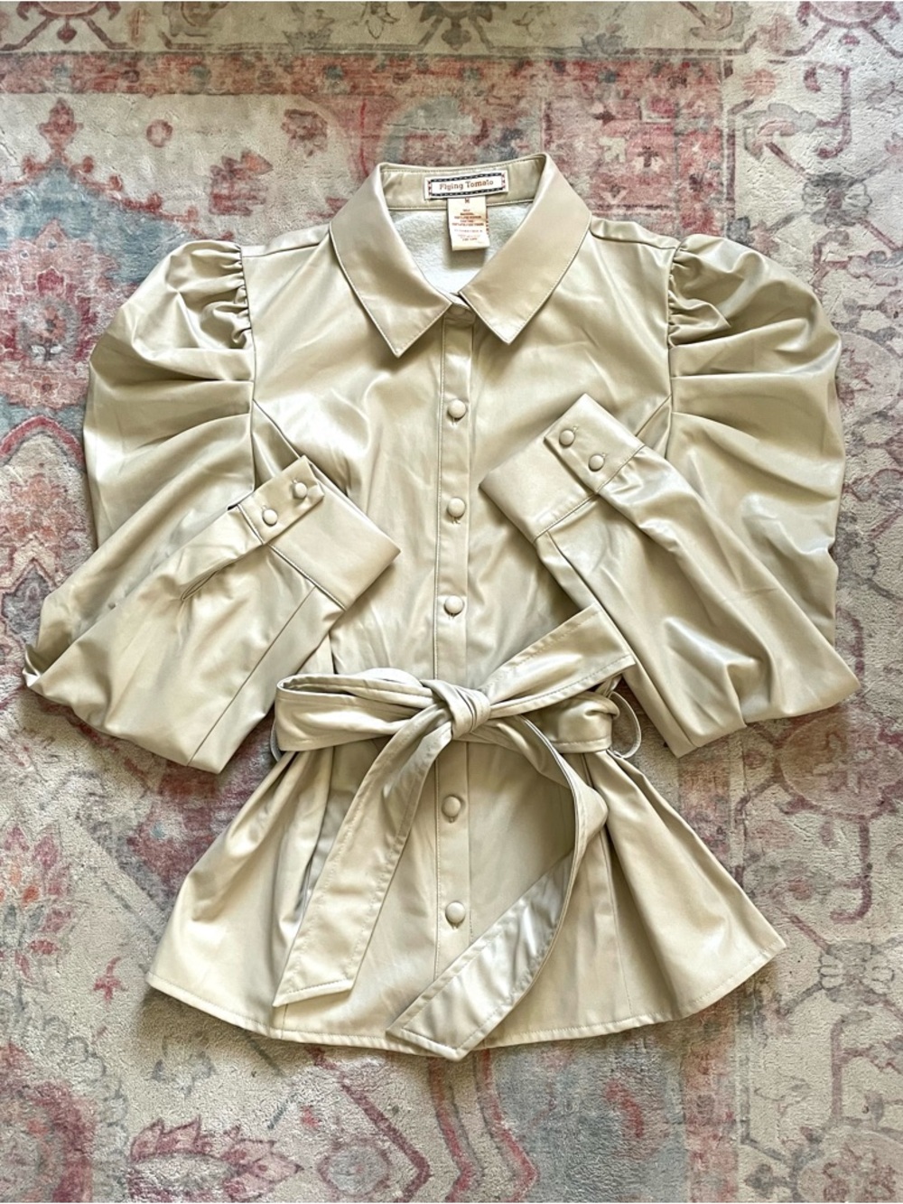 Flying Tomato Tan Blouse with Puff Sleeves